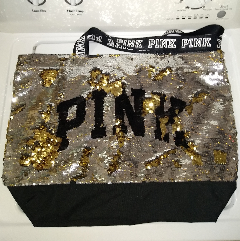 NWT Victoria's Secret PINK silver/gold sequin tote